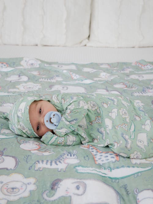 Rufflebutts Knotted Sleep Gown & Hat Set In Green