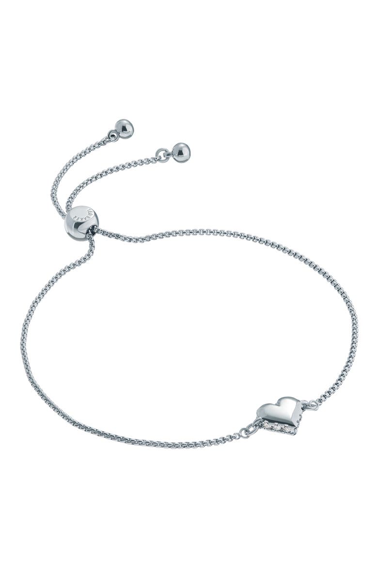 Sarsah Sparkle Heart Drawstring Bracelet, Main, color, SILVER TONE / CLEAR CRYSTAL
