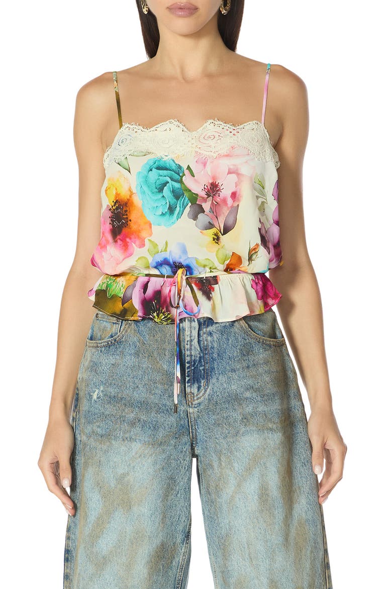 Healy Lace Trim Camisole, Main, color, WATERCOLOR BLOSSOM