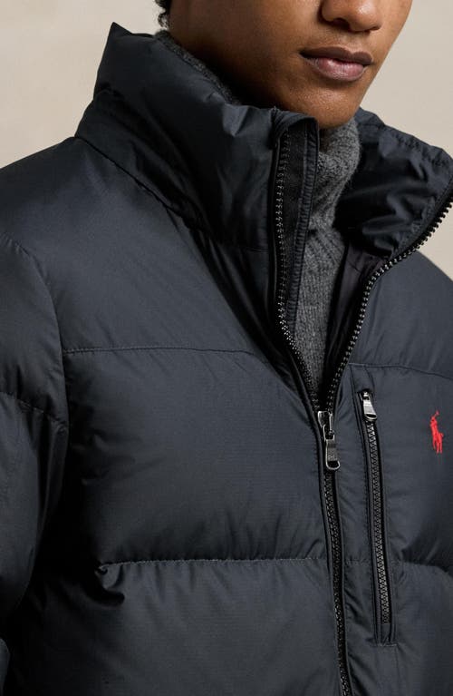 Polo Ralph Lauren Blue Down Jacket With Fixed Hood And Embroidered Pony Logo On Chest In Tech Fabric Man In Black
