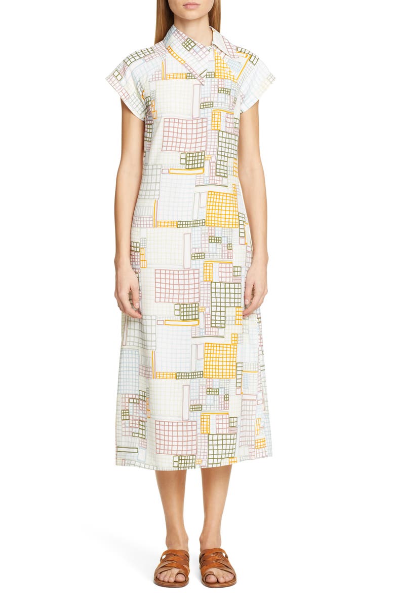 Rosetta Getty Grid Print Asymmetrical Shirtdress, Main, color,