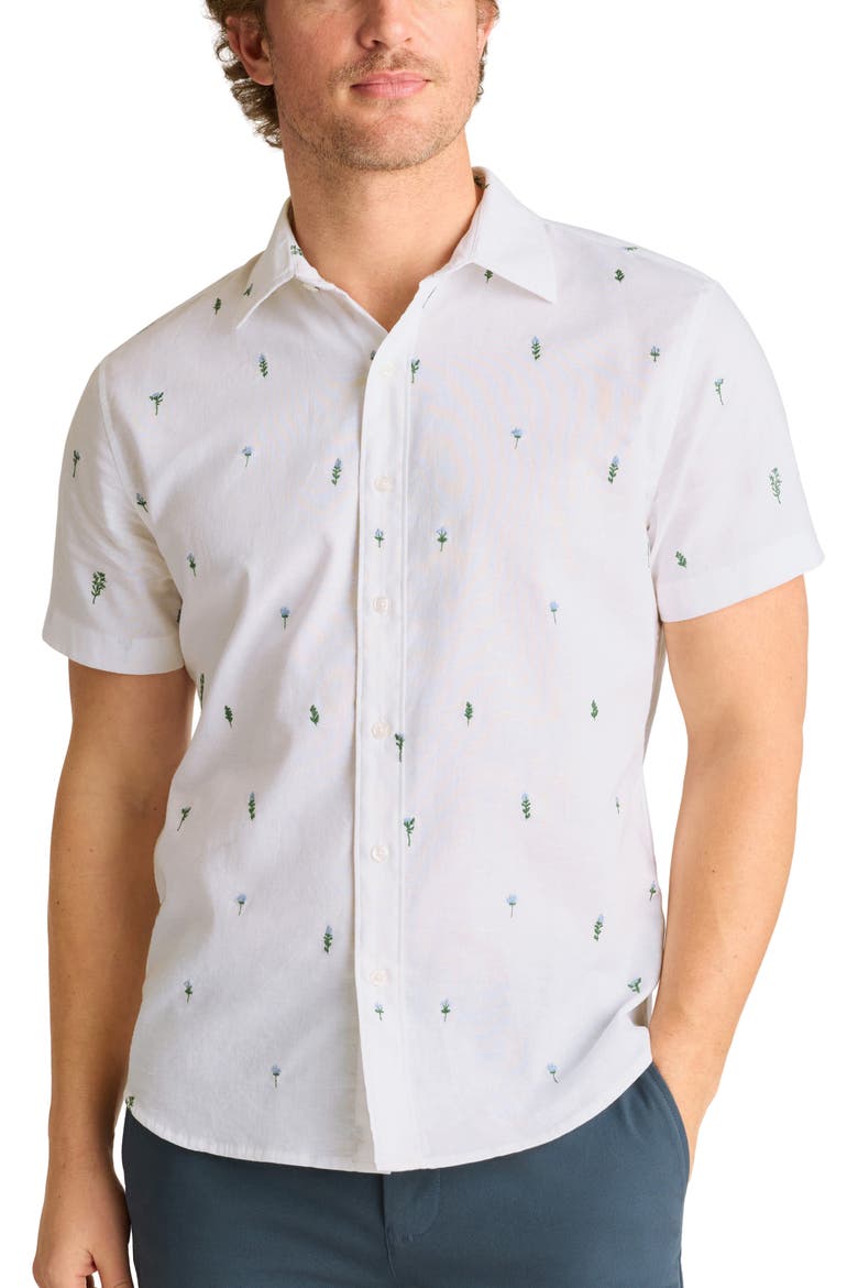 Montauk Floral Embroidered Short Sleeve Cotton & Hemp Button-Up Shirt, Main, color, MARISOL FLORAL