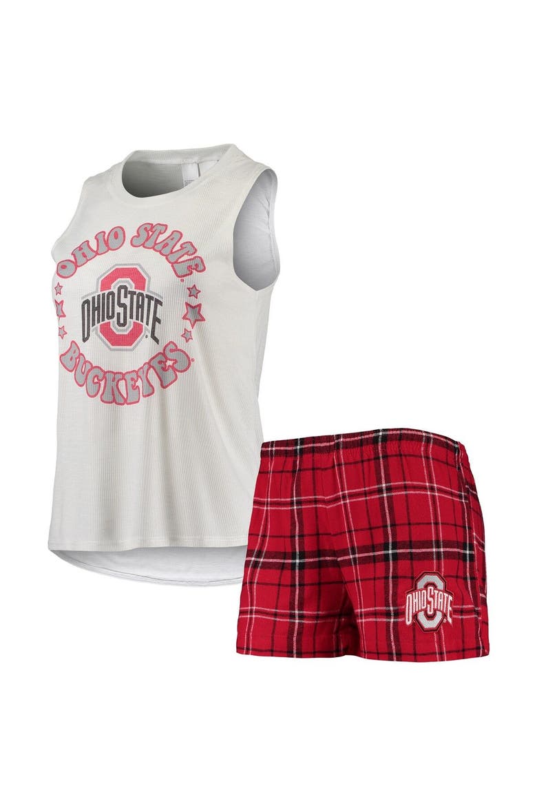Women's Concepts Sport Scarlet/White Ohio State Buckeyes Ultimate Flannel Tank Top & Shorts Sleep Set, Main, color, Scarlet