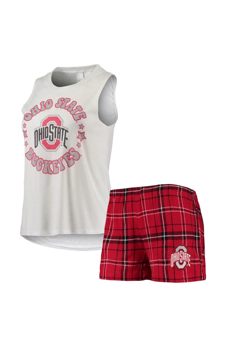 CONCEPTS SPORT Women's Concepts Sport Scarlet/White Ohio State Buckeyes Ultimate Flannel Tank Top & Shorts Sleep Set, Main, color, 