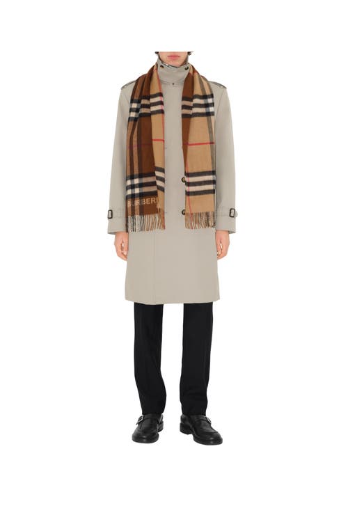 Burberry Cashmere Contrast Check Scarf In Archive Beige/birch Brown