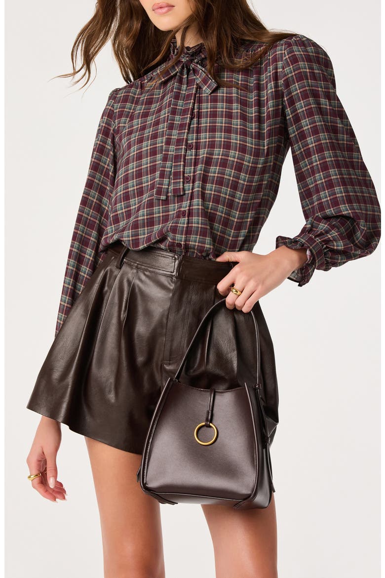 Alyssa Plaid Tie Neck Top, Main, color, EGGPLANT PLAID