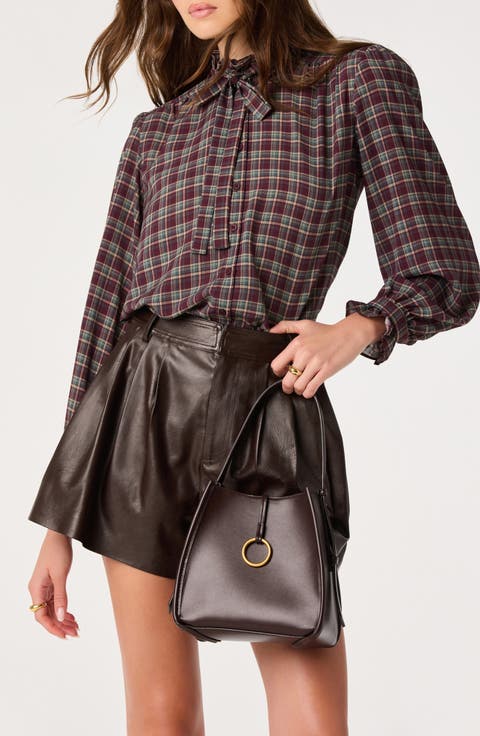 Alyssa Plaid Tie Neck Top