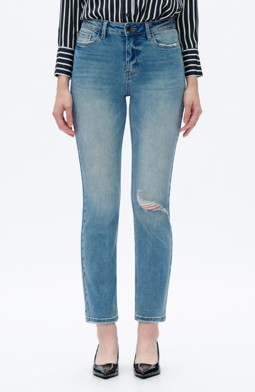 Bayeas Ripped Mid Rise Slim Straight Leg Jeans In Blue