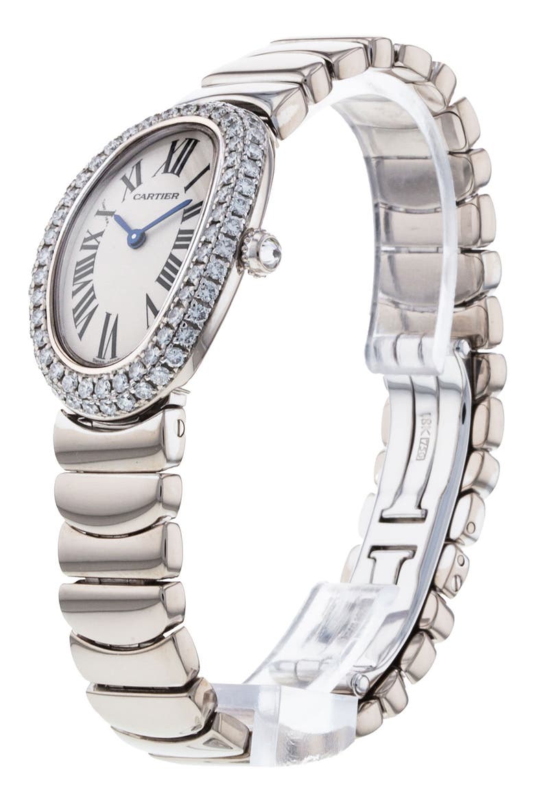 Cartier Preowned Baignoire Diamond Bracelet Watch, 30mm, Alternate, color, SILVER