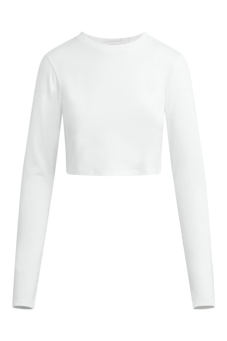 The Laura Stretch Cotton Long Sleeve Crop T-Shirt, Main, color, WHITE