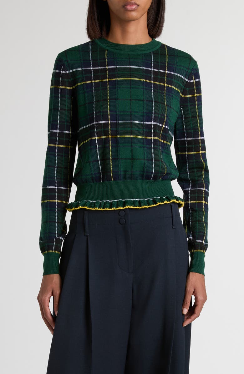 McQueen Check Peplum Wool Sweater, Main, color, Green/ Blue/ Yellow