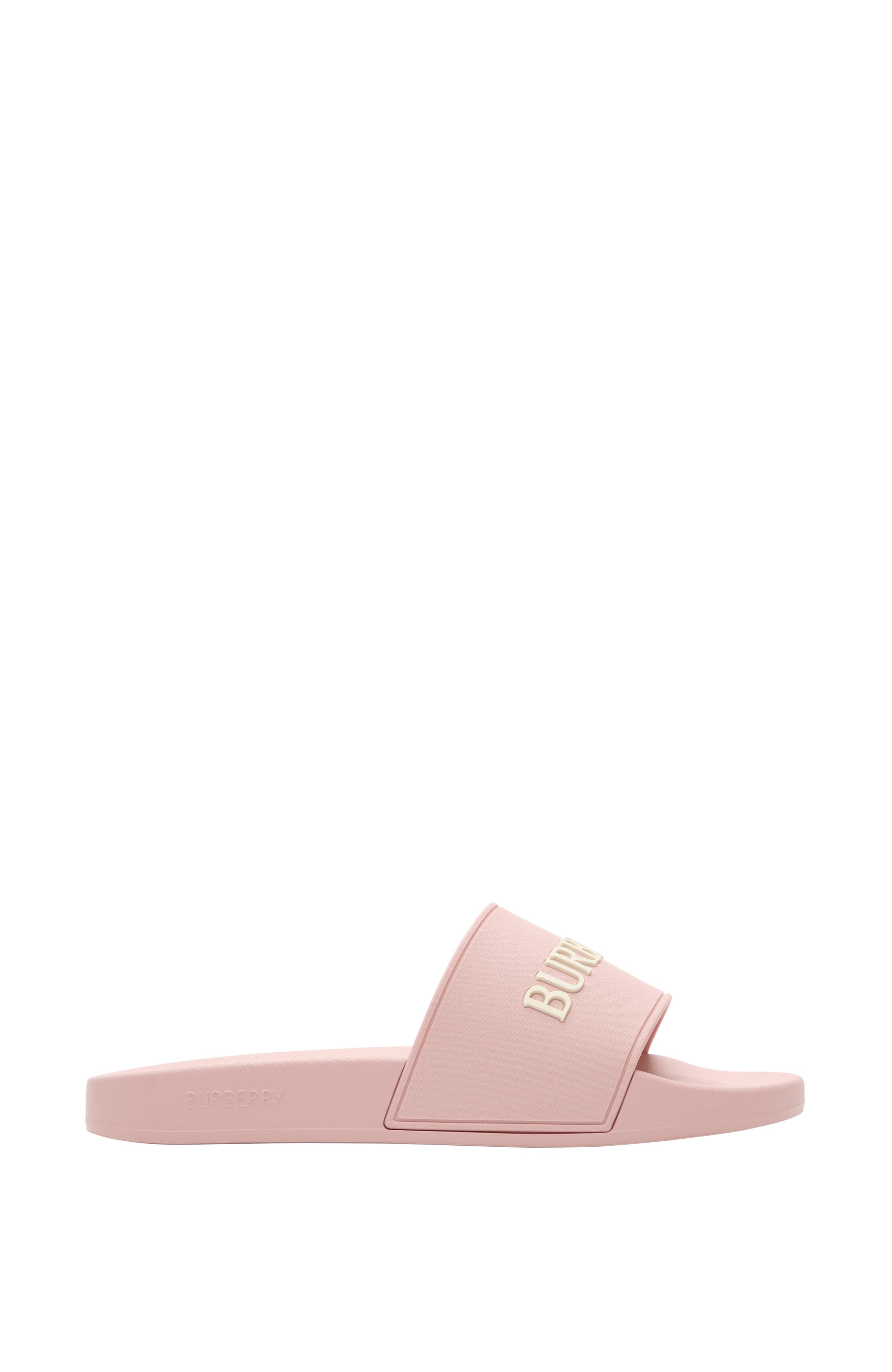 Burberry Logo Slides, Main, color, Candy Pink/Dove Beige