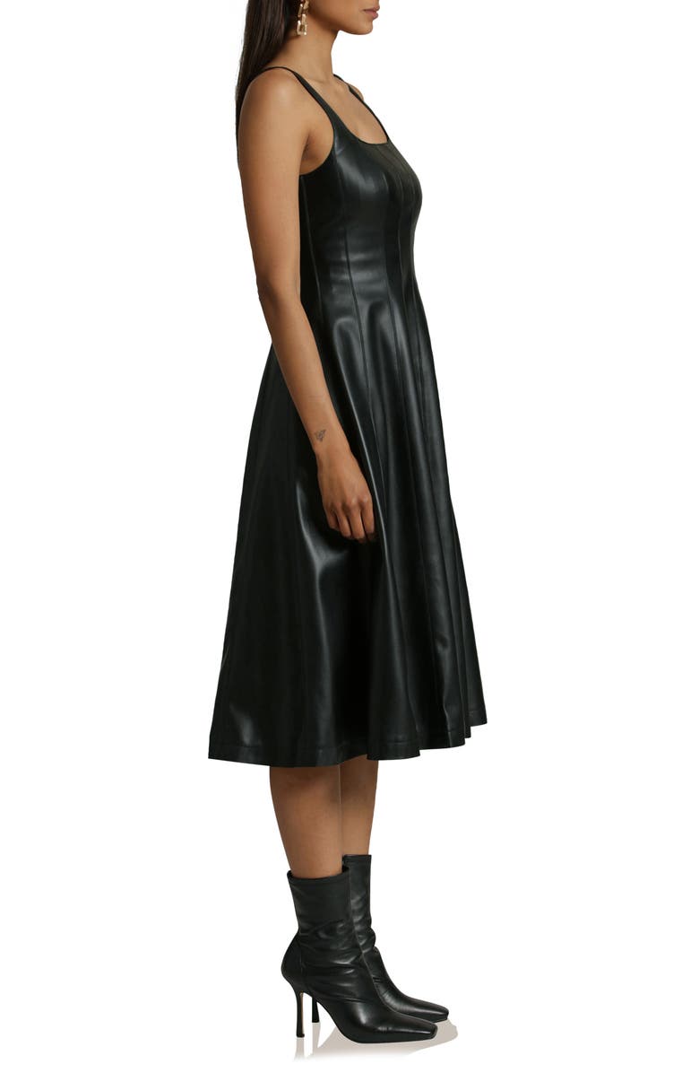 Avec Les Filles Faux-Ever Leather<sup>™</sup> Fit & Flare Dress, Alternate, color, Black