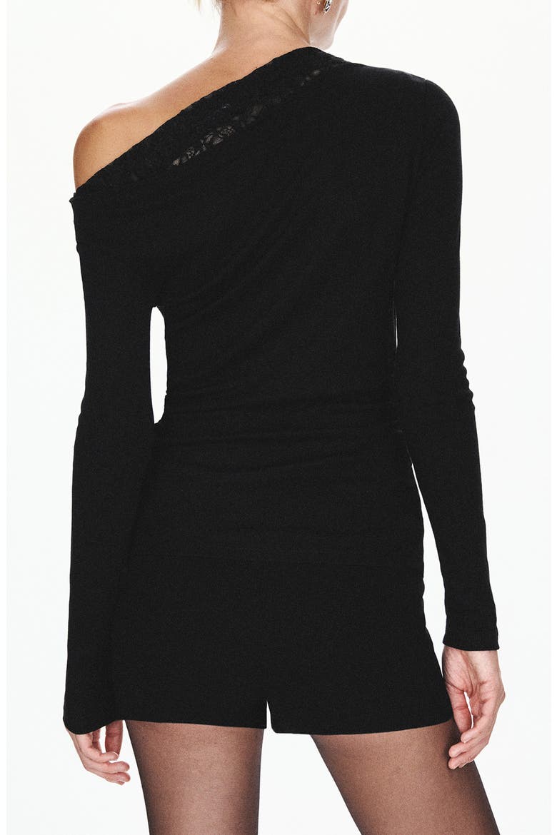 Off the Shoulder Lace Trim Top, Alternate, color, BLACK