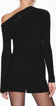 MANGO Off the Shoulder Lace Trim Top