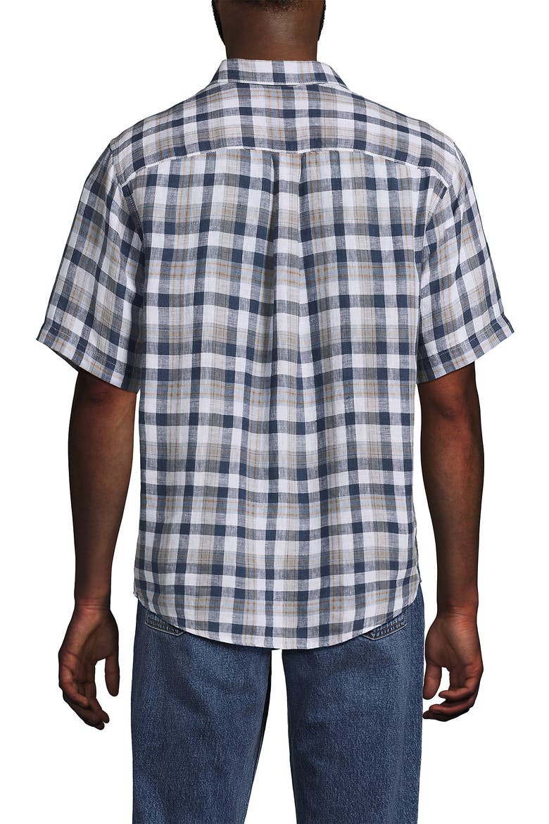 Traditional Fit Short Sleeve Linen Shirt, Alternate, color, Light Indigo Blue/Tan Plaid