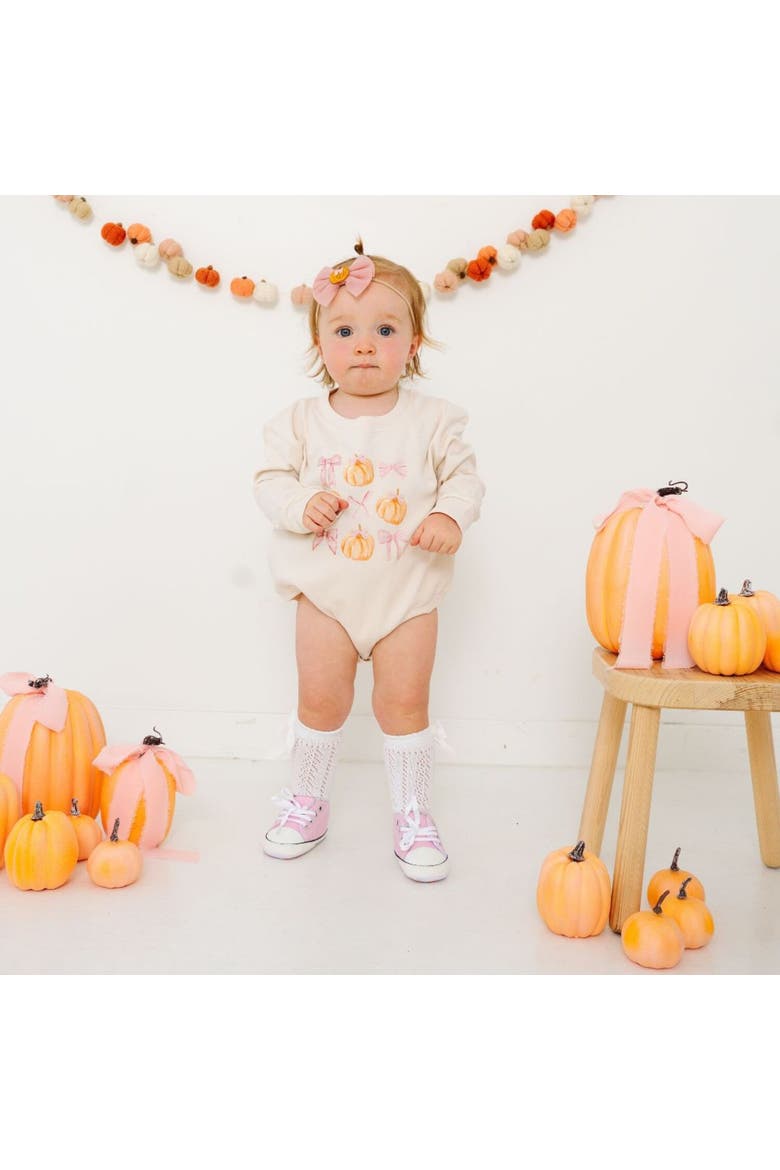 Pumpkin Long Sleeve Romper, Alternate, color, Natural