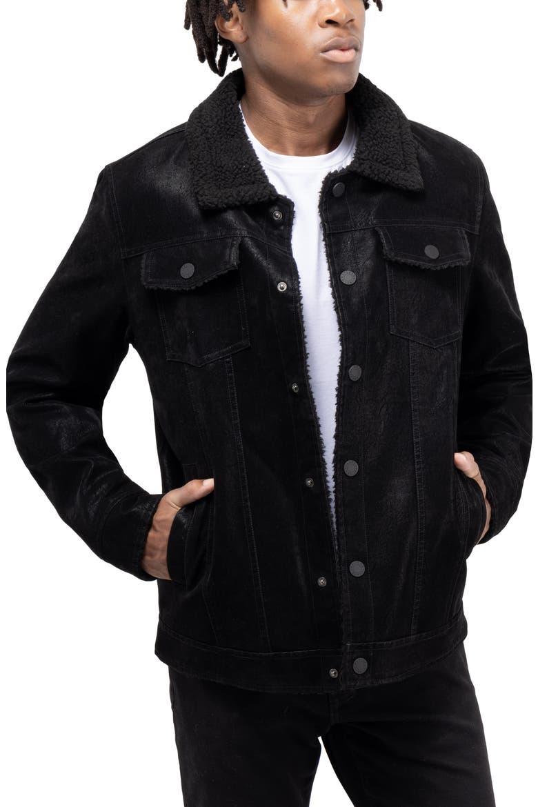 Faux Shearling Lined Trucker Jacket, Alternate, color, BLACK