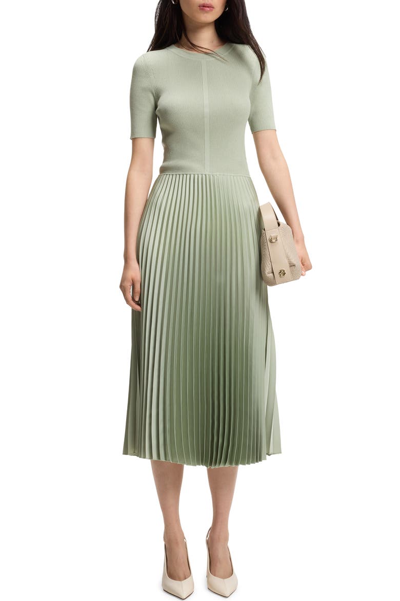 Fadridi Short Sleeve Pleated Midi Dress, Main, color, DESERT SAGE