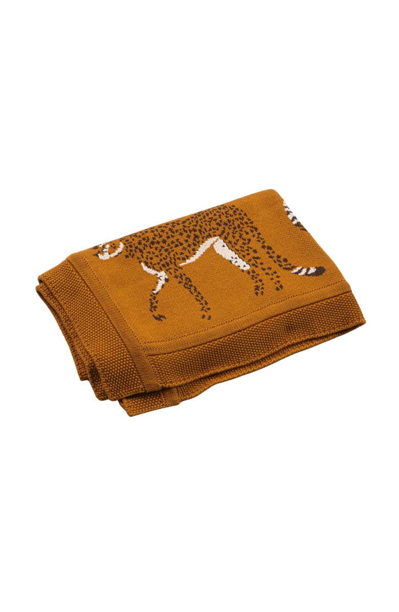 Storied Home Cotton Knit Baby Blanket with Cheetahs, Mustard Color, Black and White, Main, color, Black