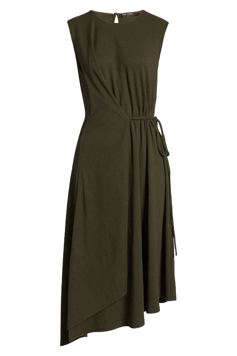 Asymmetrical Drape Midi Dress, Alternate, color, OLIVE