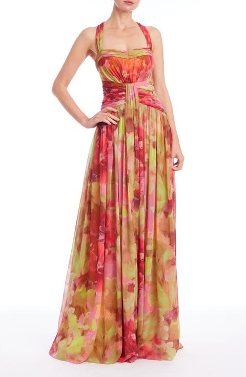 Pleated Floral Gown