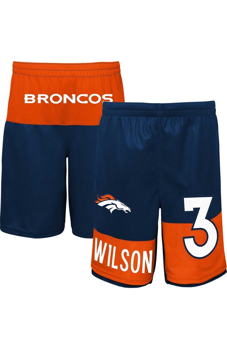 Outerstuff Youth Russell Wilson Navy Denver Broncos Player Name & Number Shorts, Main, color, 