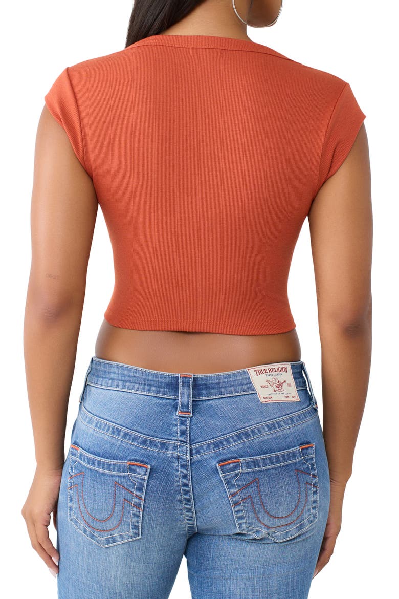 Heritage Graphic Rib Knit Crop Top, Alternate, color, BURNT BRICK