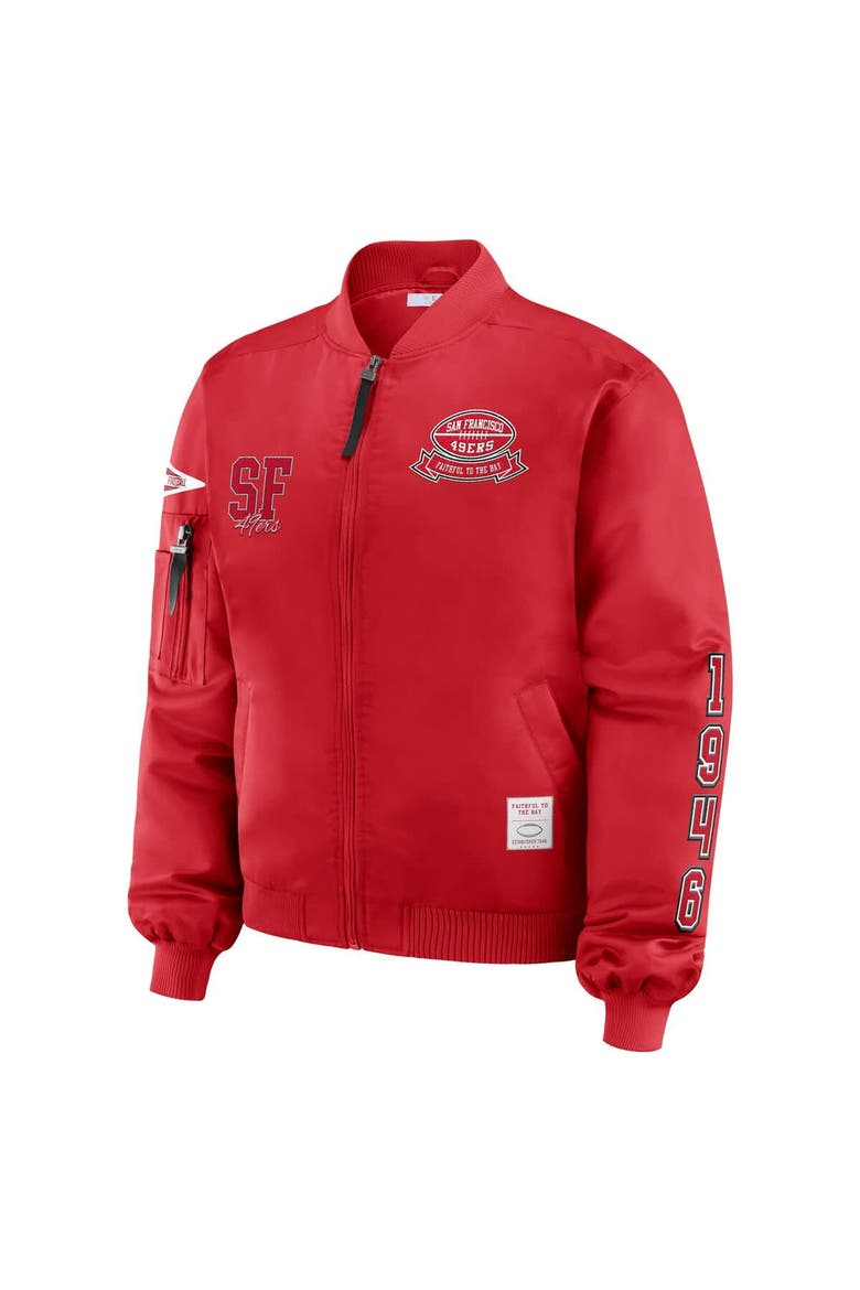 Women's WEAR by Erin Andrews Scarlet San Francisco 49ers Patch Full-Zip Bomber Jacket, Alternate, color, Scarlet