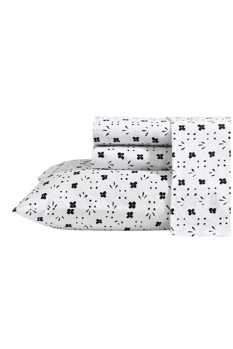 Kukkaketo 200 Thread Count Cotton Percale King Sheet Set, Main, color, BLACK