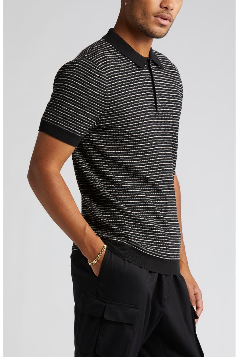 Texture Knit Polo Sweater, Alternate, color, BLACK RIB STRIPE