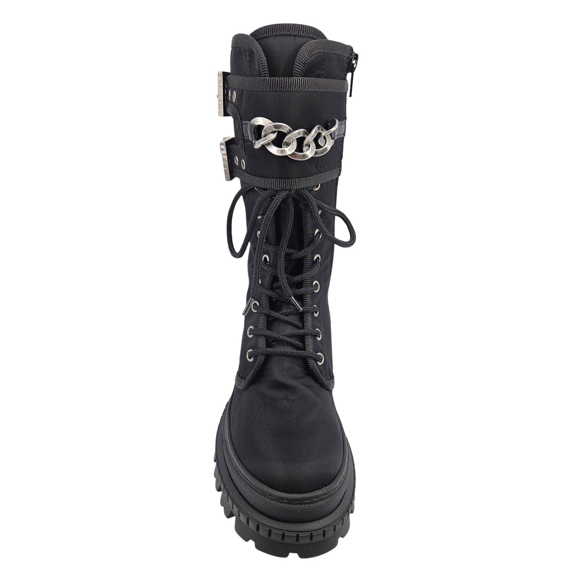 Chain Detail Buckled Combat Boot, Alternate, color, black