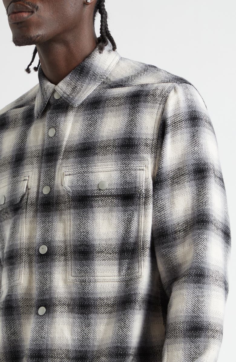 Rick Owens DRKSHDW Ombré Plaid Cotton Flannel Snap-Up Shirt, Alternate, color, Grey Ombre Plaid