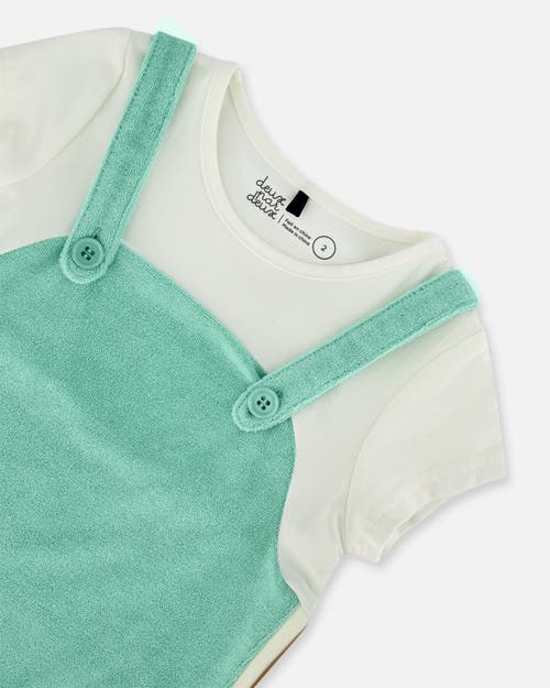 Deux Par Deux Little Girl's Terry Cloth Dress Turquoise And Off-white In Turquoise And Off-white