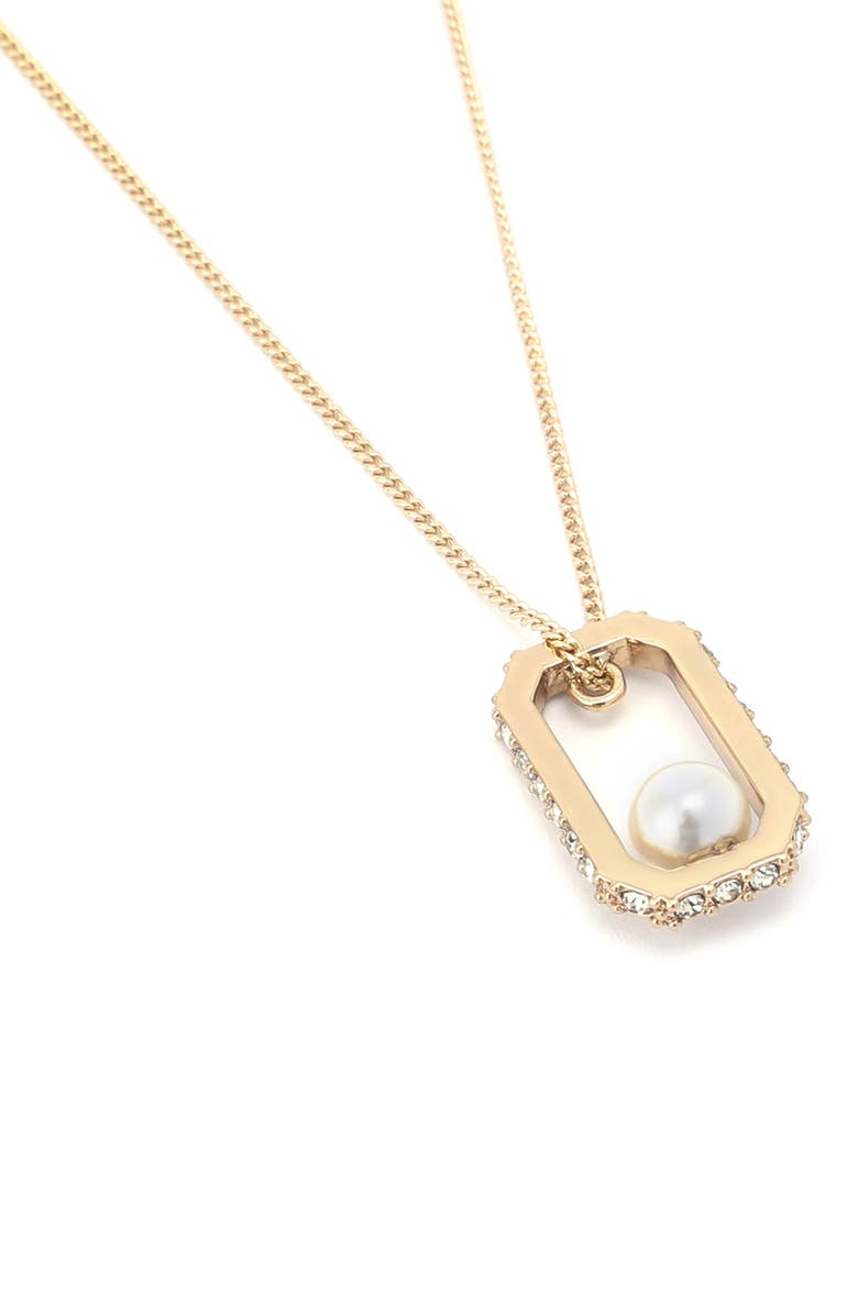 AllSaints Ellie Hex Faux Pearl Square Pendant Necklace, Alternate, color, Pearl/ Gold