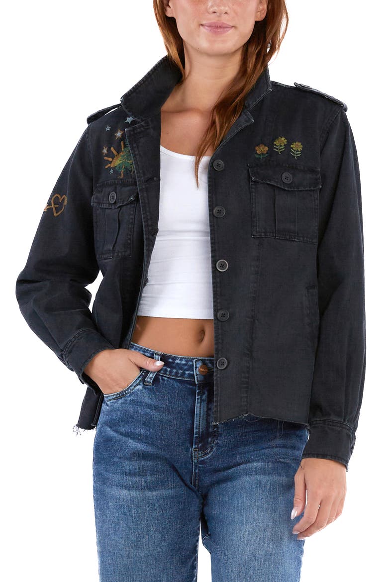 Tree Power Embroidered Jacket, Main, color, ALMOST BLACK