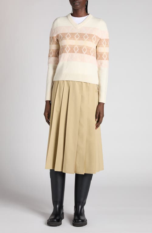 Moncler Jacquard Virgin Wool V-neck Sweater In Neutral