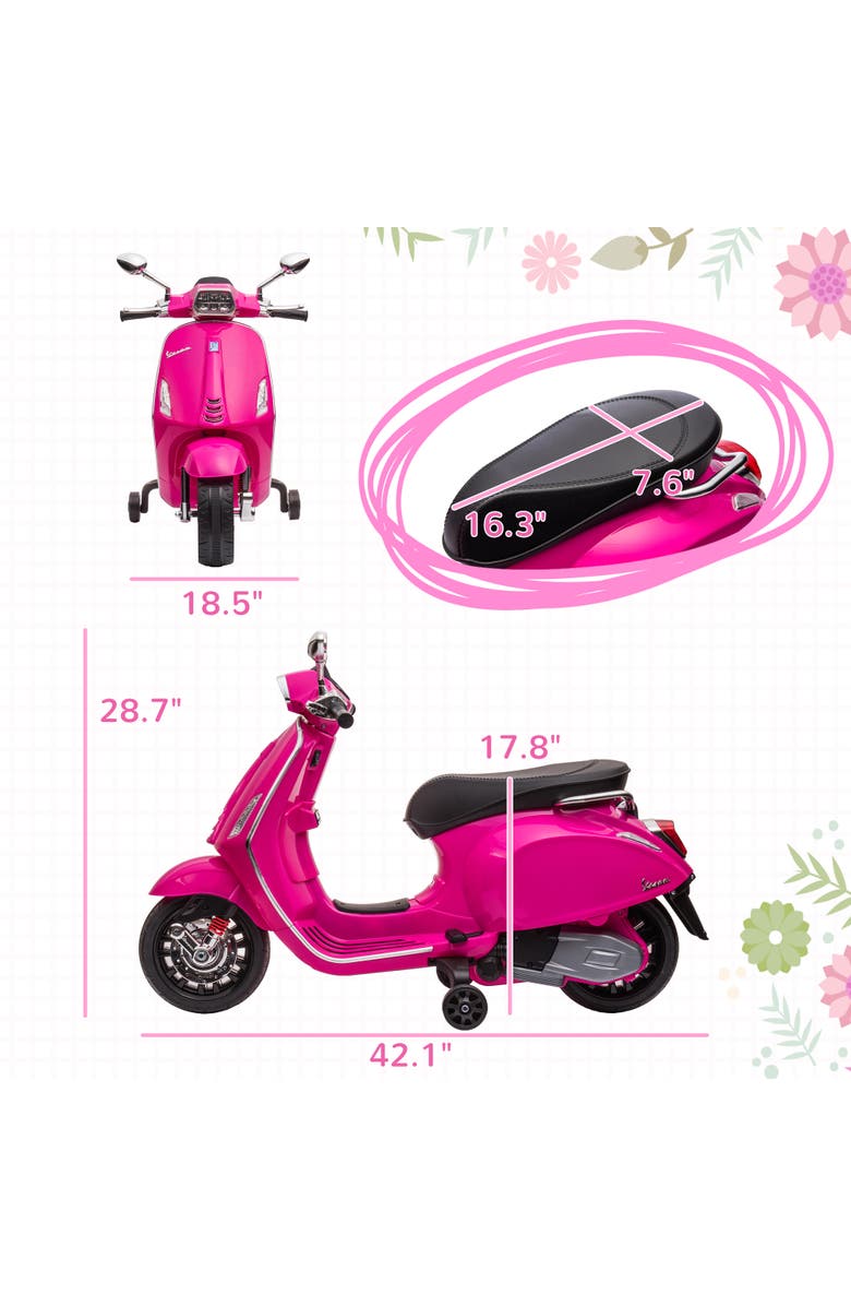 Qaba Vespa 6V Kids Electric Motorcycle with Music, FM Radio, Headlight, Single Button Start, Alternate, color, Pink