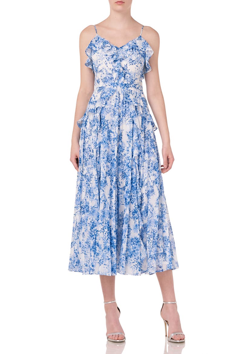 Sleeveless Printed Midi Dress, Main, color, BLUE/ WHITE COMBO