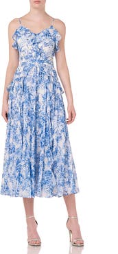 ML Monique Lhuillier Sleeveless Printed Midi Dress