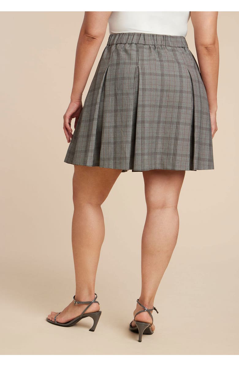 ELOQUII Pleated Mini Skirt, Alternate, color, Grey Plaid