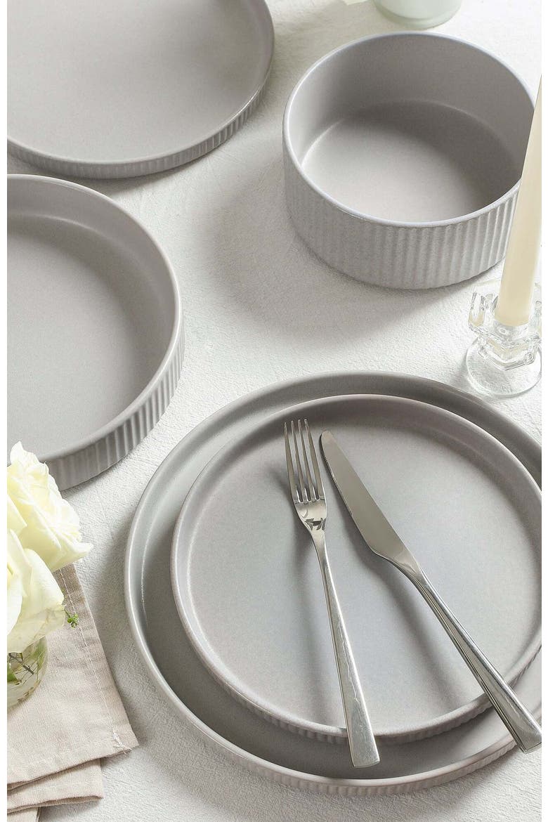 Haven Stoneware 16-Piece Dinnerare Set with Glasses, Alternate, color, Grey 12-piece