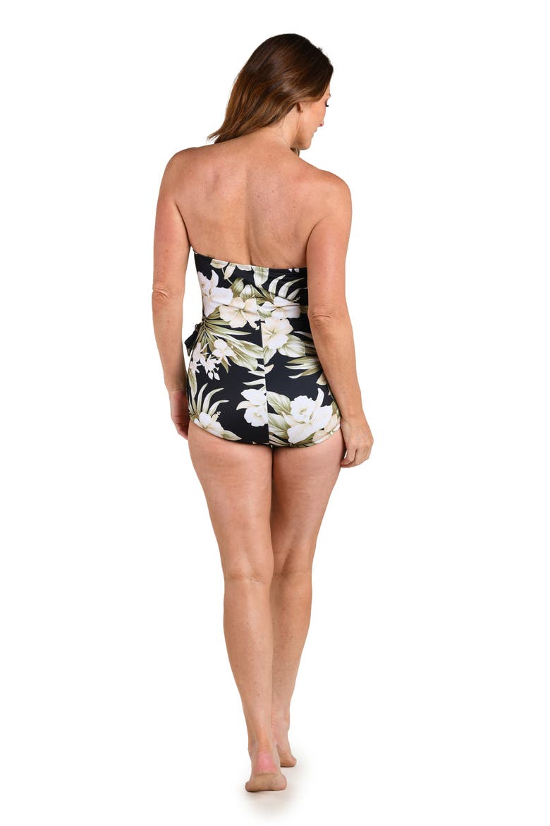 Greenery Spa Bandeau One-Piece Swimsuit, Alternate, color, BLACK