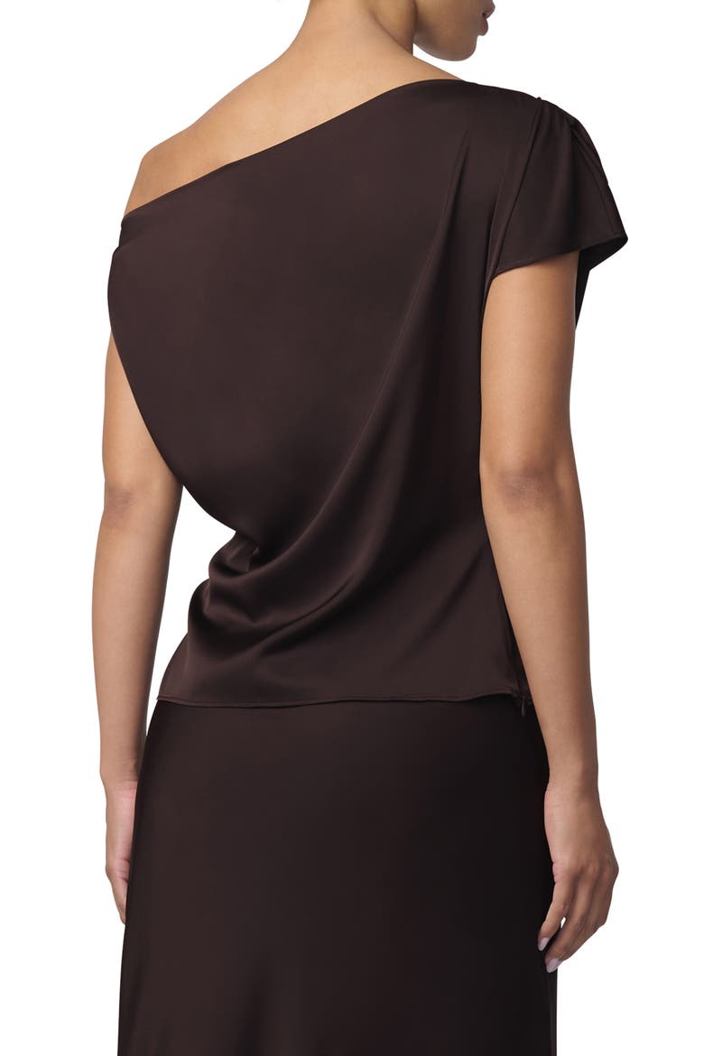 The Isla Drape One-Shoulder Satin Top, Alternate, color, ESPRESSO