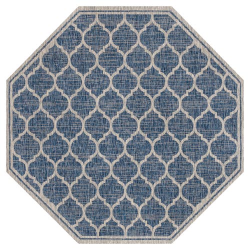 Jonathan Y Trebol Moroccan Trellis Textured Weave Octagon Indoor/outdoor Area Rug In Blue