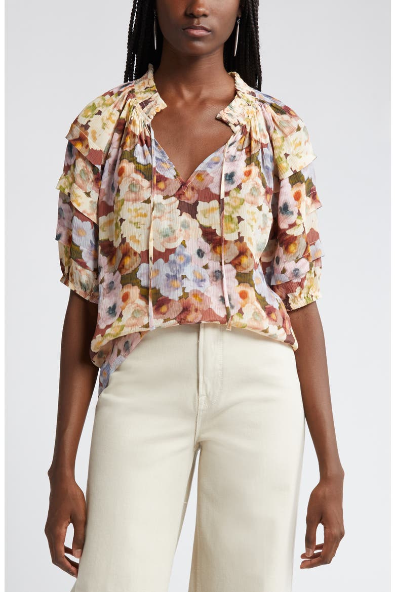 Paris Floral Split Neck Top, Alternate, color, PAINTED FLORAL