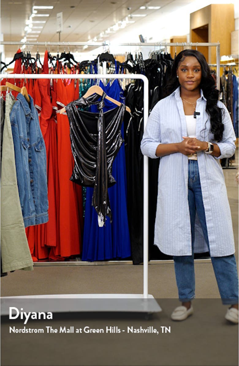 Metallic Drape Tie Neck Sleeveless Top, sales video thumbnail