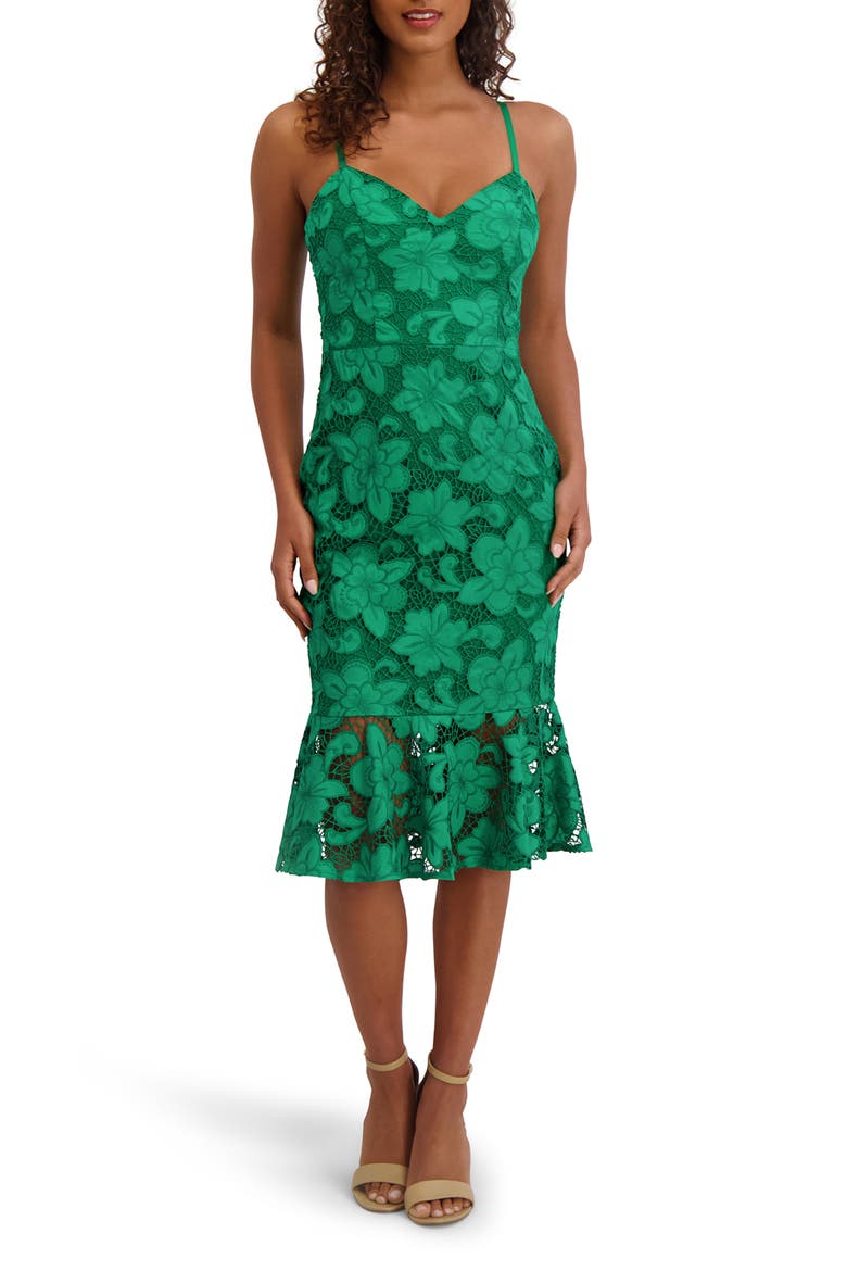 Lace Body-Con Midi Dress, Main, color, GREEN