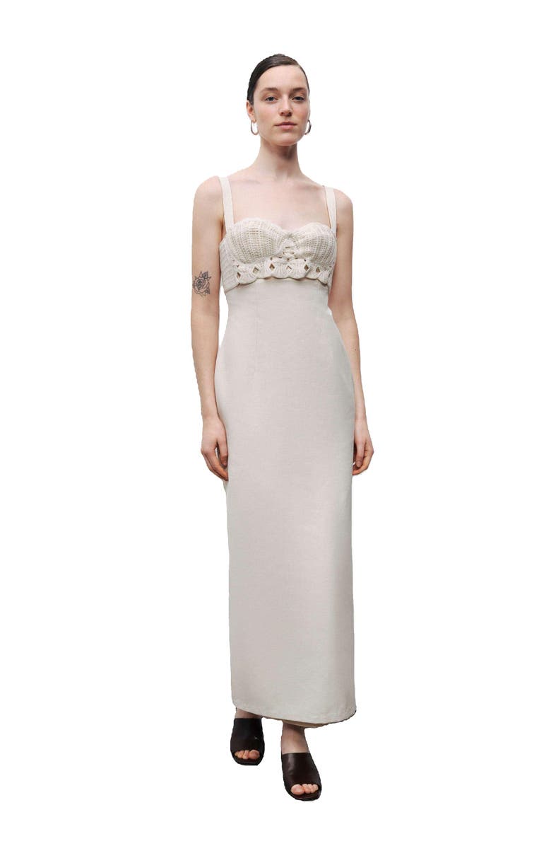 Nocturne Linen Brode Detailed Sweetheart Maxi Dress, Main, color, 