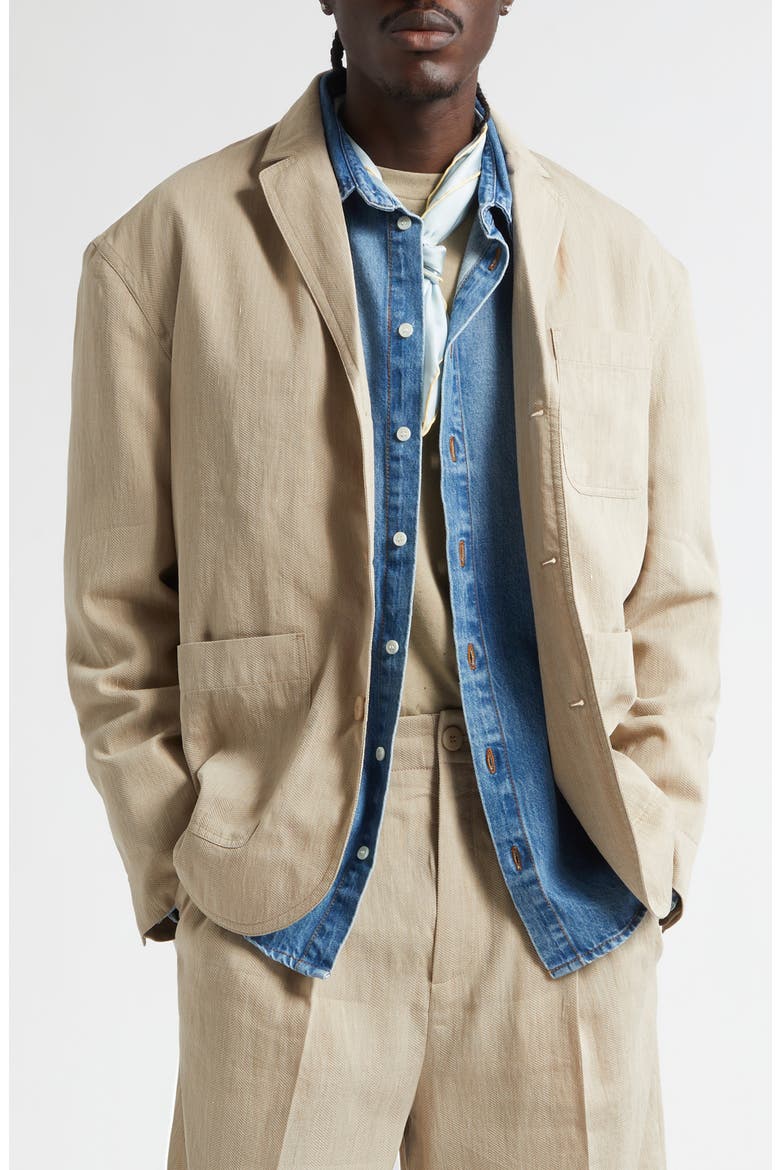 La Vesta Pastro Deconstructed Linen Blend Sport Coat, Main, color, BEIGE